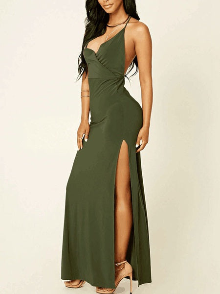 Maxi Dresses Sleeveless Straps Neck Cotton Blend Floor Length Dress