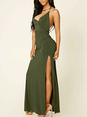 Maxi Dresses Sleeveless Straps Neck Cotton Blend Floor Length Dress