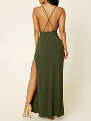 Maxi Dresses Sleeveless Straps Neck Cotton Blend Floor Length Dress