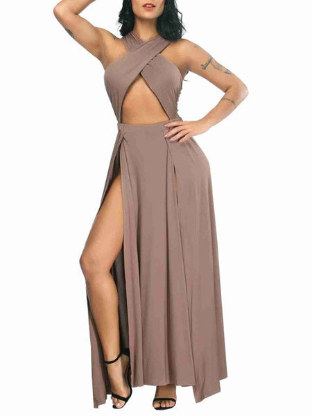 Maxi Dresses Sleeveless Straps Neck Cotton Blend Long Dress