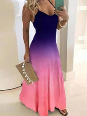 Maxi Dresses Sleeveless Two Tone Straps Neck Polyester Floor Length Dress