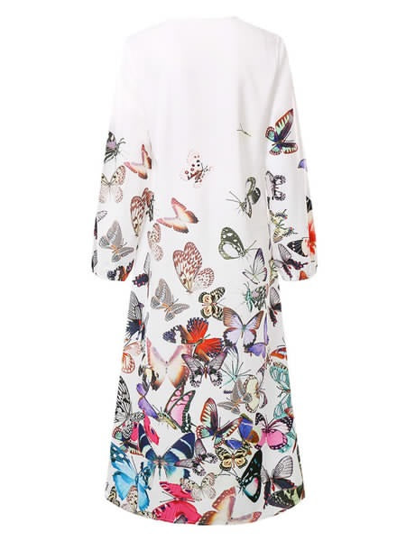 Maxi Dresses V-Neck Long Sleeves Printed Oversized Long Dress