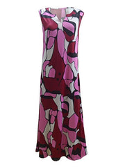 Maxi Dresses V-Neck Sleeveless Printed Polyester Long Dress