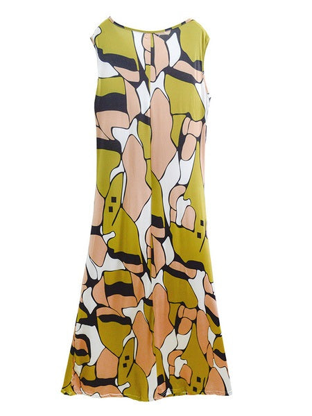 Maxi Dresses V-Neck Sleeveless Printed Polyester Long Dress