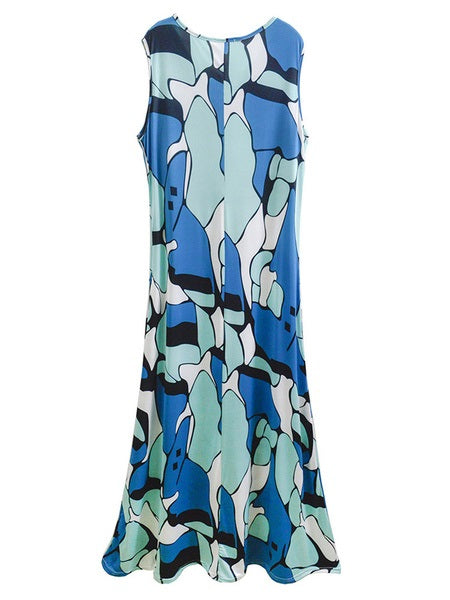 Maxi Dresses V-Neck Sleeveless Printed Polyester Long Dress