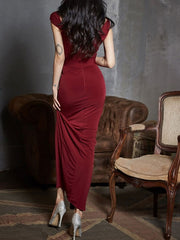 Maxi Dresses V-Neck Split Front Layered Polyester Floor Length Dress