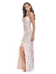 Maxi Lace Dress Straps Evening Dress Split Long Party Dress