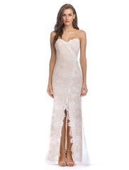 Maxi Lace Dress Straps Evening Dress Split Long Party Dress