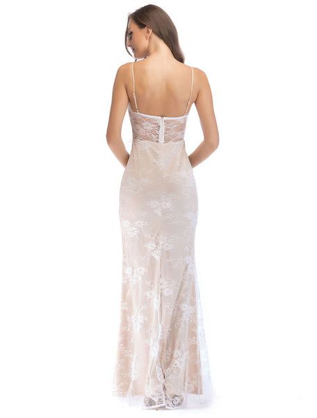 Maxi Lace Dress Straps Evening Dress Split Long Party Dress