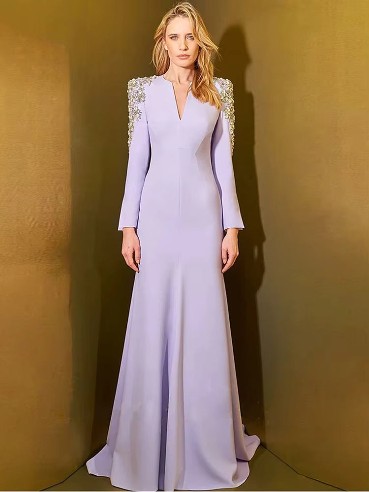 Mermaid Designer Vestido Diamonds Beaded Split Long Maxi Dress