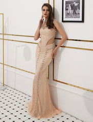 Mermaid Luxury Heavy Beading Illusion Cutout Formal Evening Dress