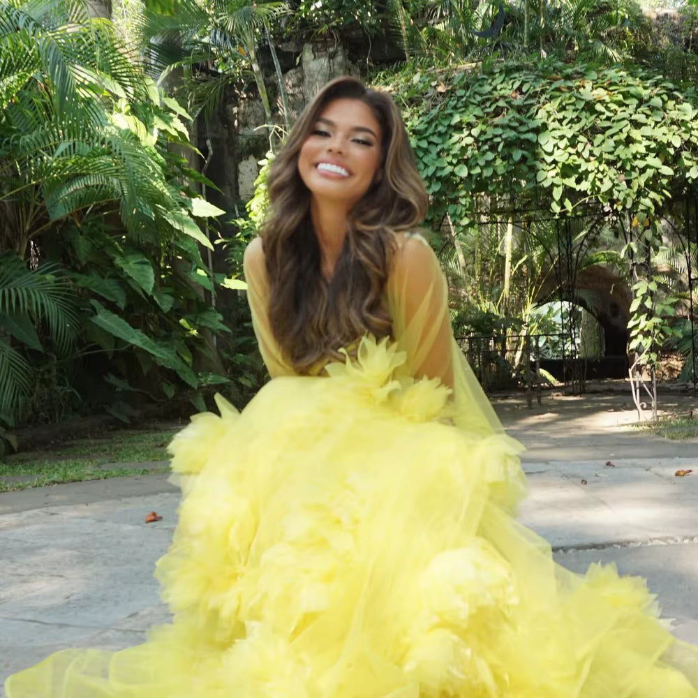 Mermaid Floor Length Flower Tulle Mesh Fabric Prom Dresses