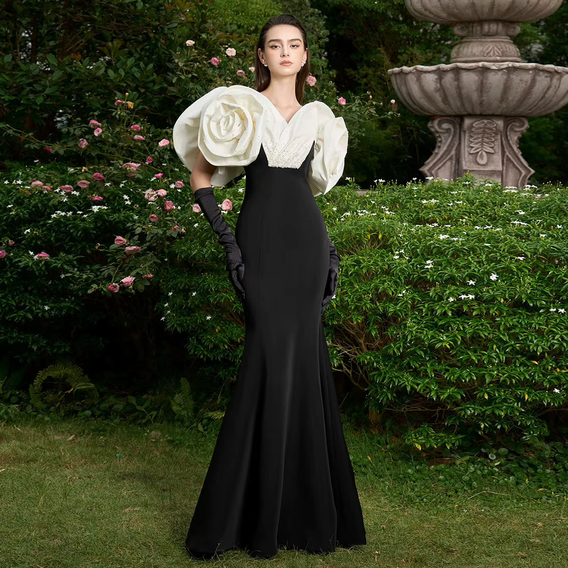 Mermaid Handmade Flower And Beads Details Long Prom Gowns