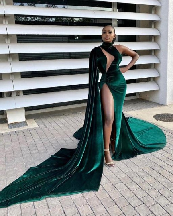 Mermaid High Split Velvet Prom Party Gown