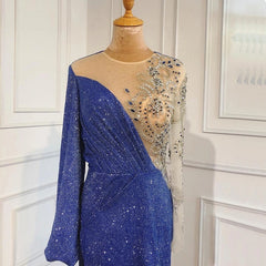 Mermaid O-Neck Long Sleeves Beading Sparkle Formal Dress