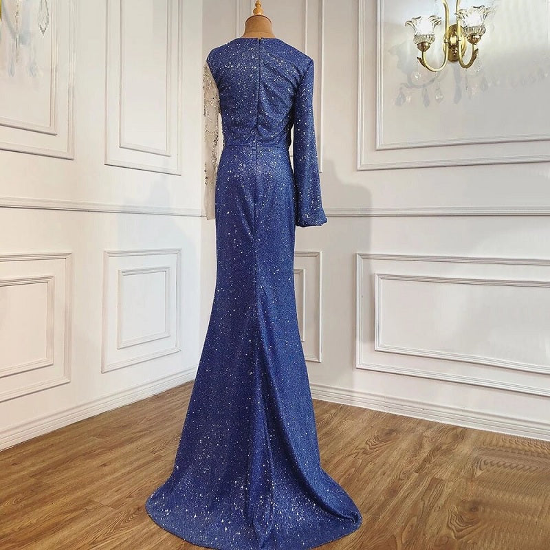 Mermaid O-Neck Long Sleeves Beading Sparkle Formal Dress