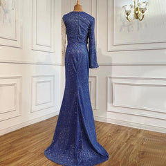 Mermaid O-Neck Long Sleeves Beading Sparkle Formal Dress