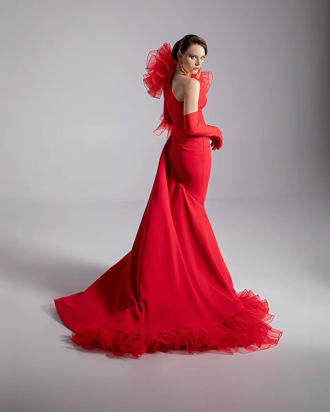 Mermaid One Shoulder Handmade Flower Details Pretty Long Evening Dresses