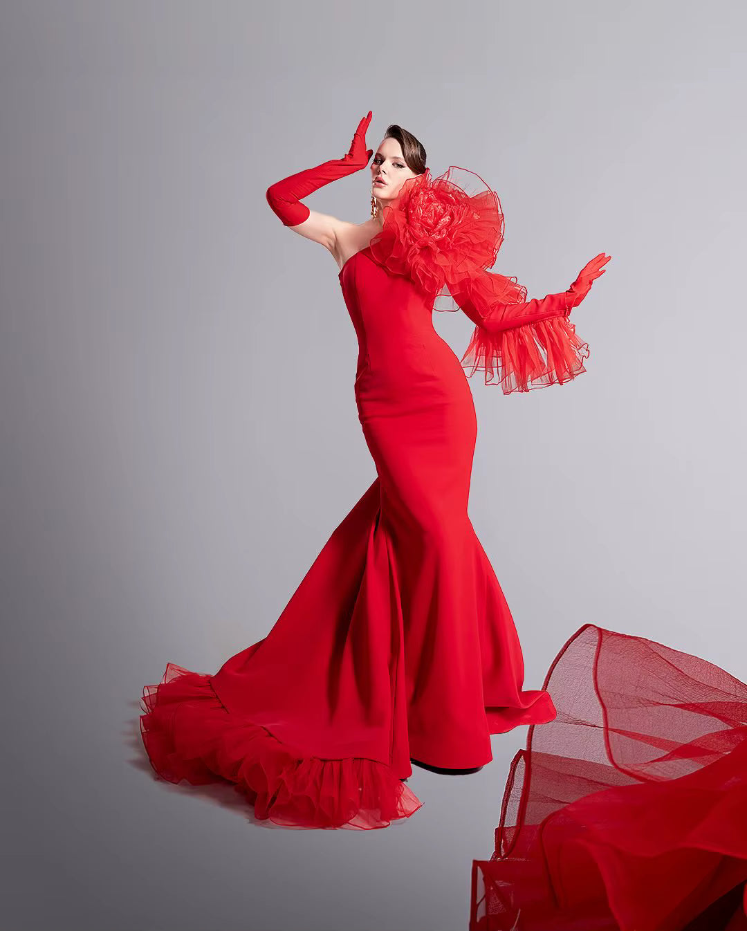 Mermaid One Shoulder Handmade Flower Details Pretty Long Evening Dresses