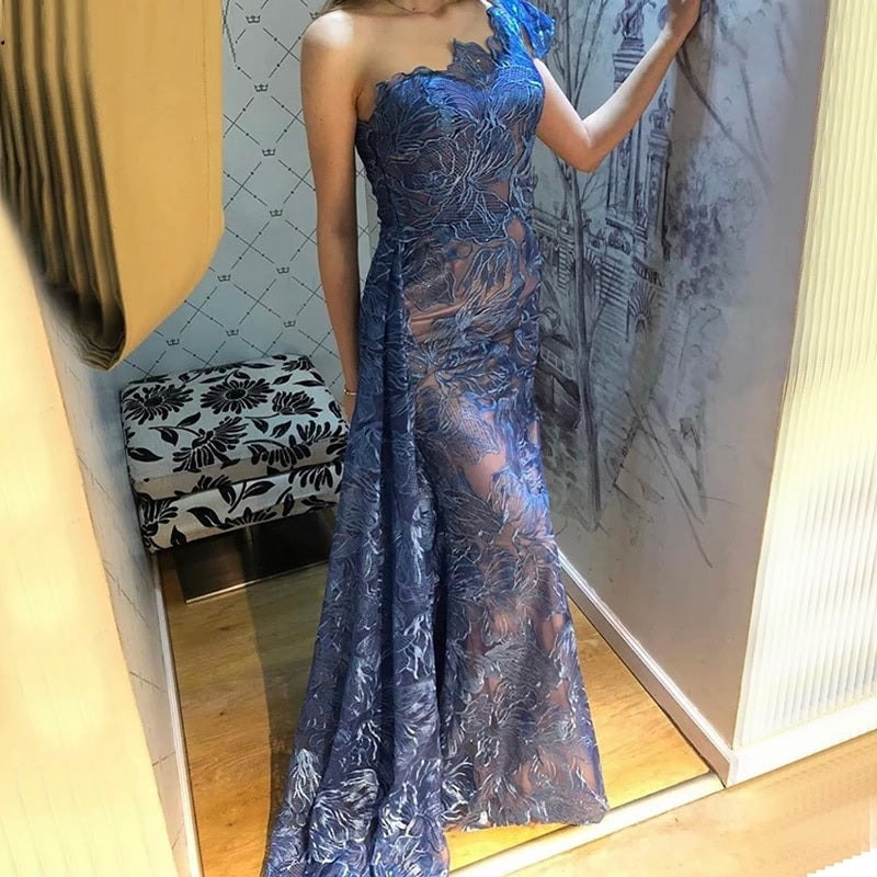 Mermaid One Shoulder Flowers Formal Dress