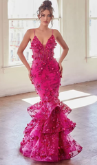 Mermaid Sleeveless Floor-Length F Flowers Spaghetti Strap Maxi Dress