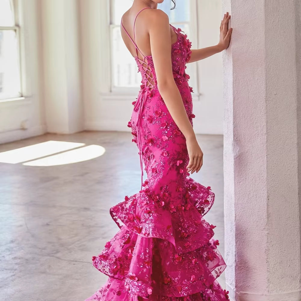 Mermaid Sleeveless Floor-Length F Flowers Spaghetti Strap Maxi Dress
