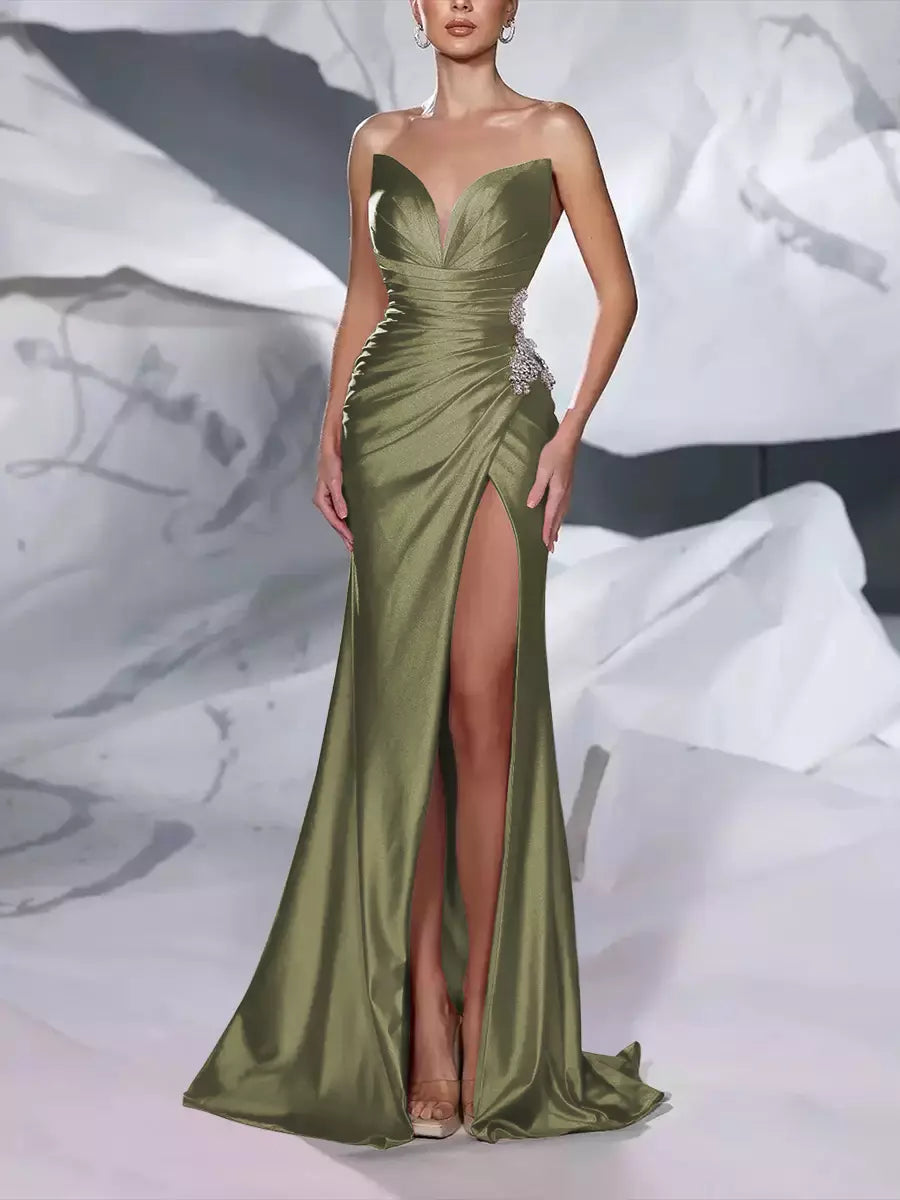 Mermaid Sweetheart Neck Sleeveless Zipper Split Front Maxi Dress
