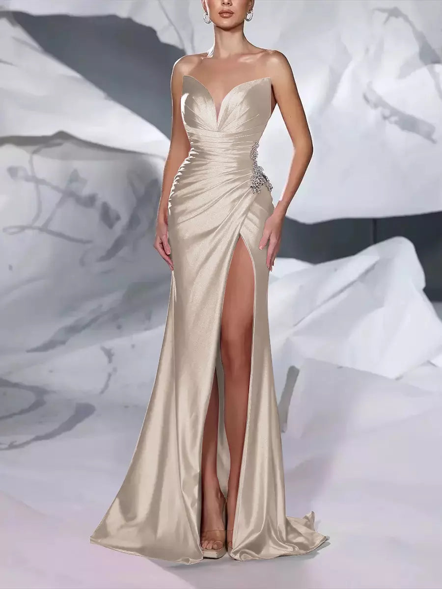 Mermaid Sweetheart Neck Sleeveless Zipper Split Front Maxi Dress