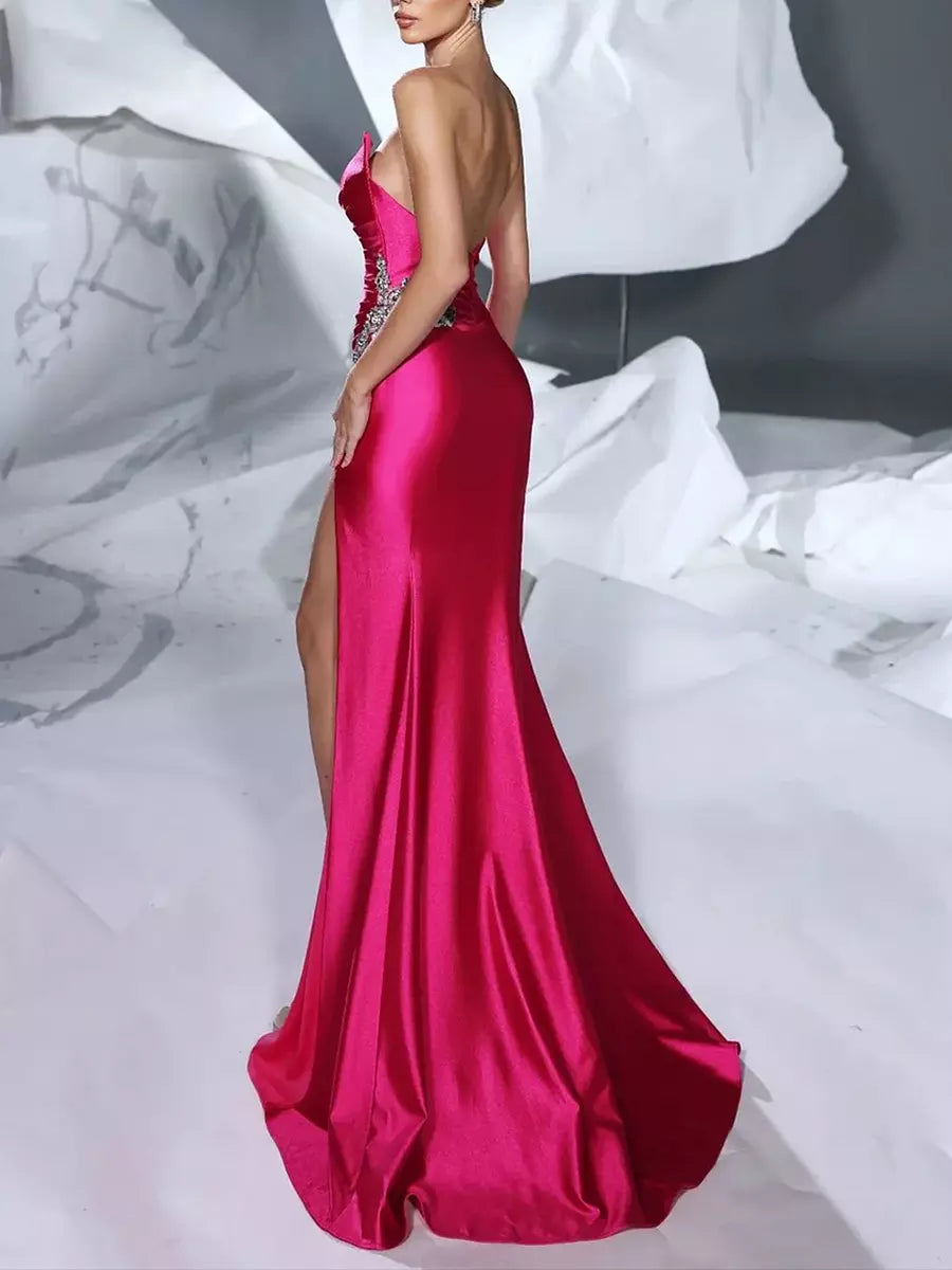 Mermaid Sweetheart Neck Sleeveless Zipper Split Front Maxi Dress