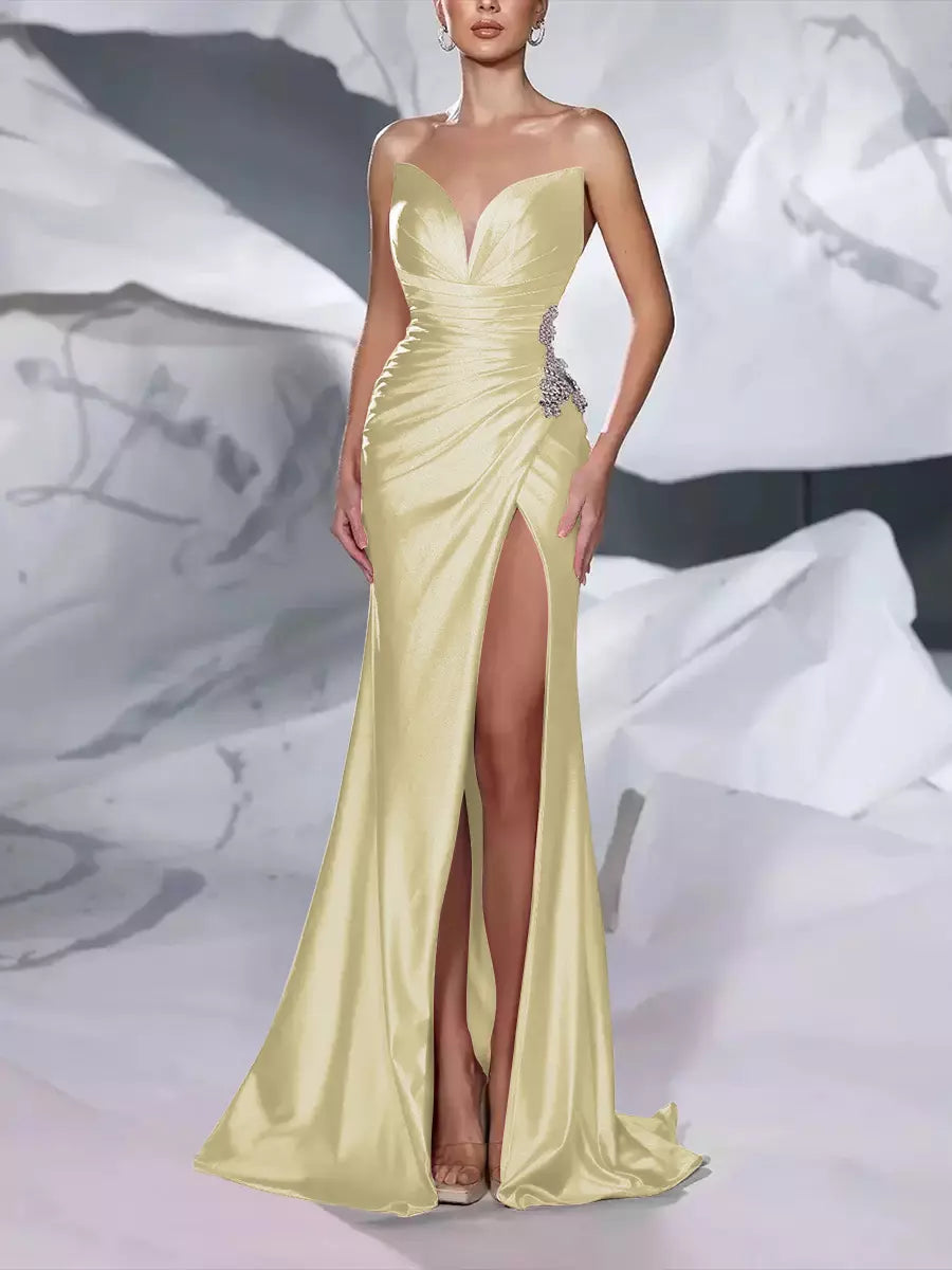 Mermaid Sweetheart Neck Sleeveless Zipper Split Front Maxi Dress