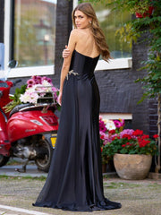 Mermaid V-Neck Elastic Silk Like Satin Sweep Pleated Maxi Dresses