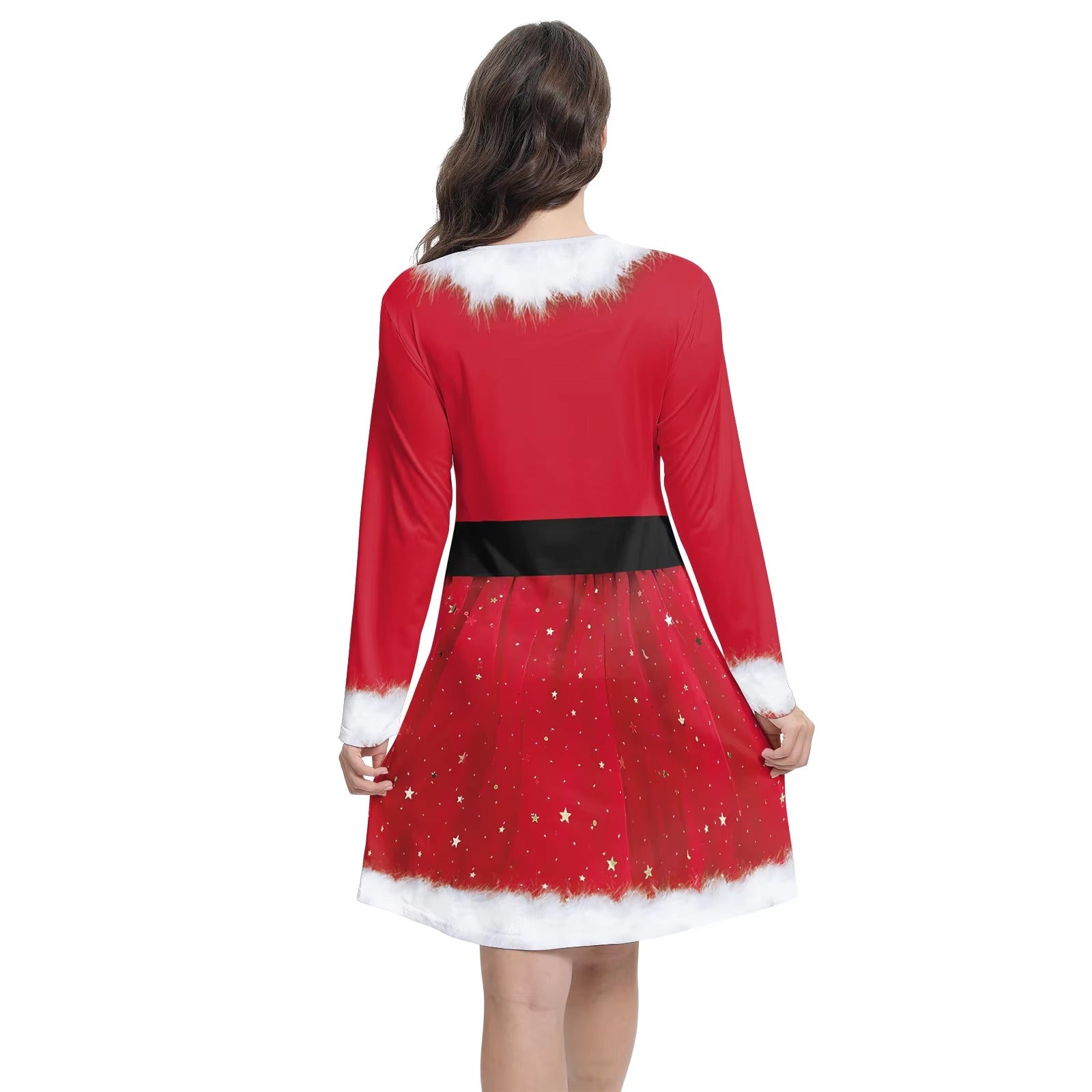 Elegant Merry Christmas 3D Printing Long Sleeve Mini Dress