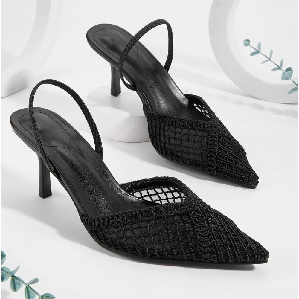 Mesh Brand Sandals Pumps Pointed Toe Elegant Slingback High Heel