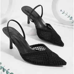 Mesh Brand Sandals Pumps Pointed Toe Elegant Slingback High Heel