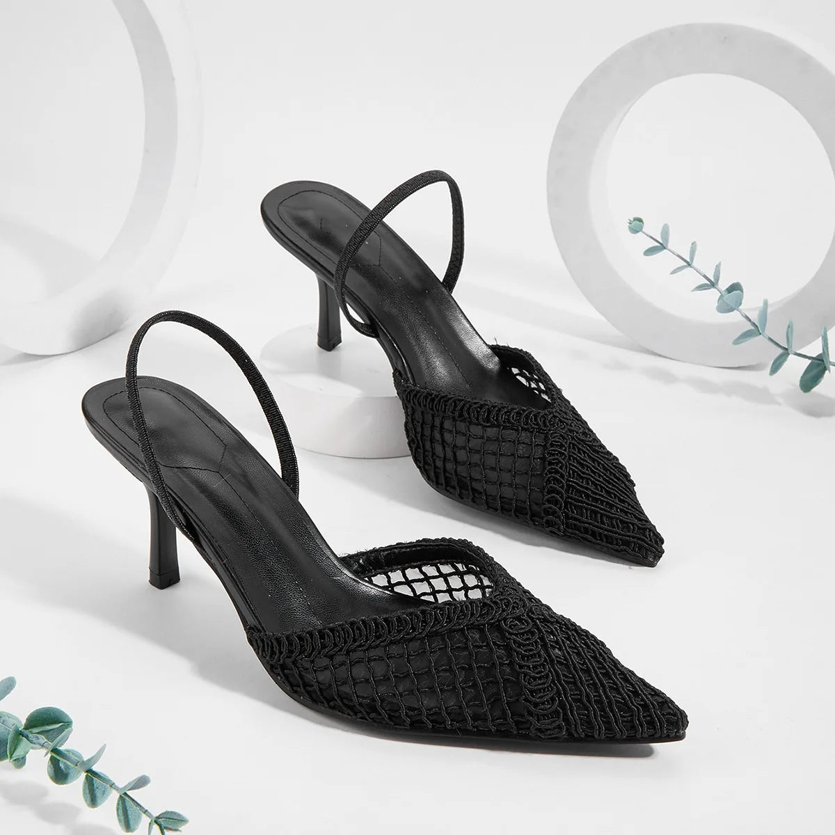 Mesh Brand Sandals Pumps Pointed Toe Elegant Slingback High Heel