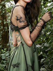 Mesh Butterfly Lace Up Open Back Short Sleeve Dress