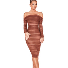 Mesh Draped Off Shoulder Club Sheath Party Dresses