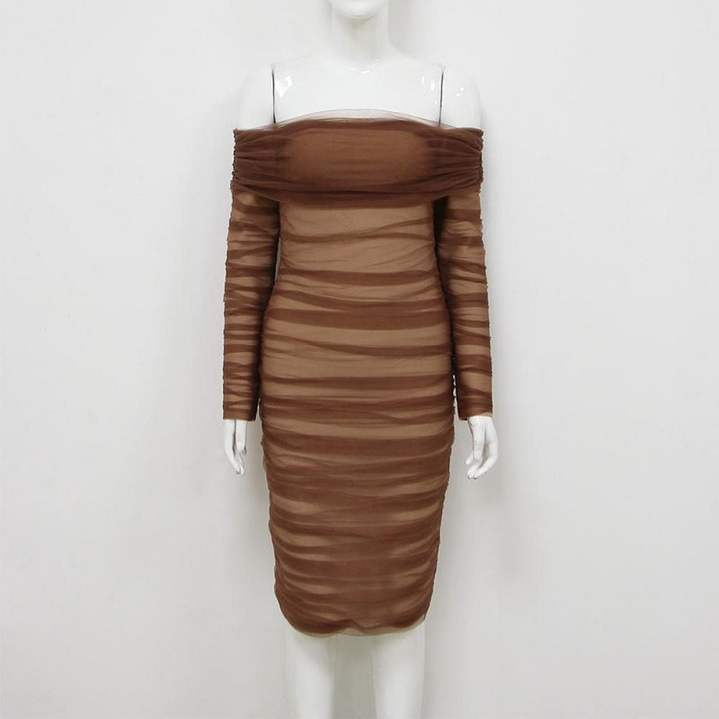 Mesh Draped Off Shoulder Club Sheath Party Dresses