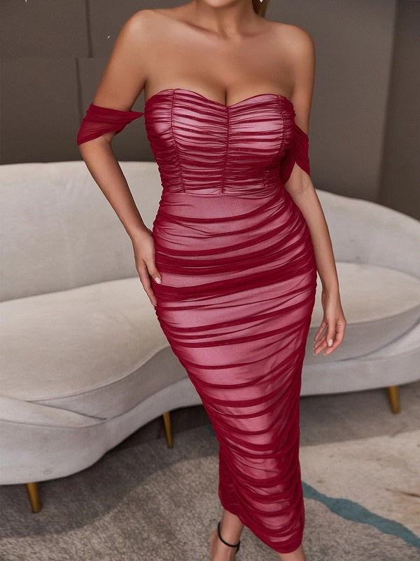 Mesh Elegant Off Shoulder Maxi Dresses