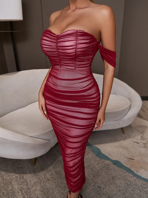 Mesh Elegant Off Shoulder Maxi Dresses
