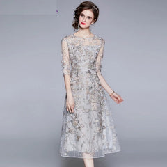 Mesh Lace Embroidery Long Elegant Party Dress