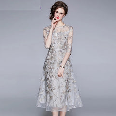 Mesh Lace Embroidery Long Elegant Party Dress