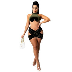 Mesh Patchwork Sleeveless  Club Bodycon Dress