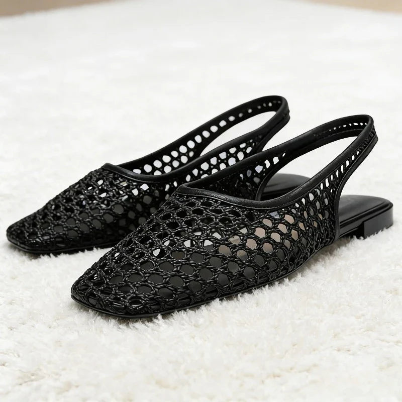 Mesh Weave Cutout Flat Sandals Light Comfortable Slingback Flats Shoe Designer Luxury Beach Sandals Breathable