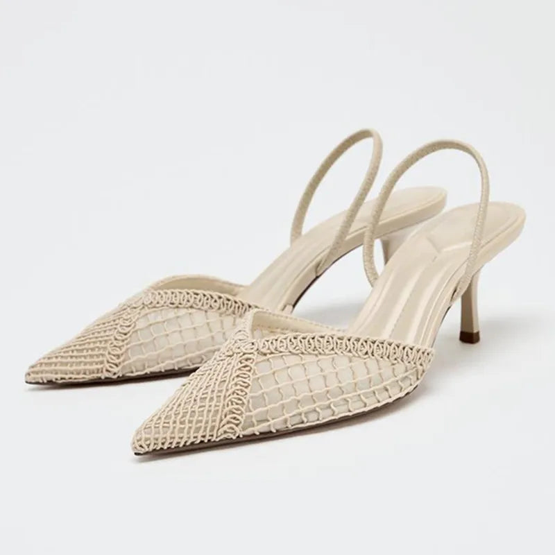 Mesh Woven Design Thin High Heel