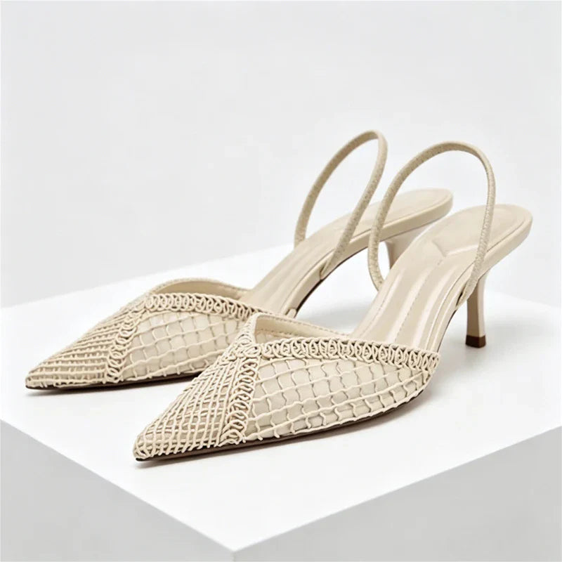 Mesh Woven Design Thin High Heel