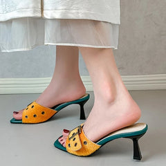 Metal Belt Buckle Designer Slippers Open Toe Thin Heel