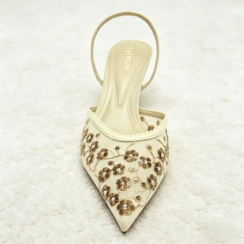 Metal Bling Detail Mesh High Heel
