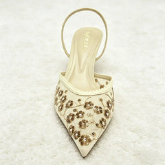 Metal Bling Detail Mesh High Heel