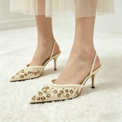 Metal Bling Detail Mesh High Heel